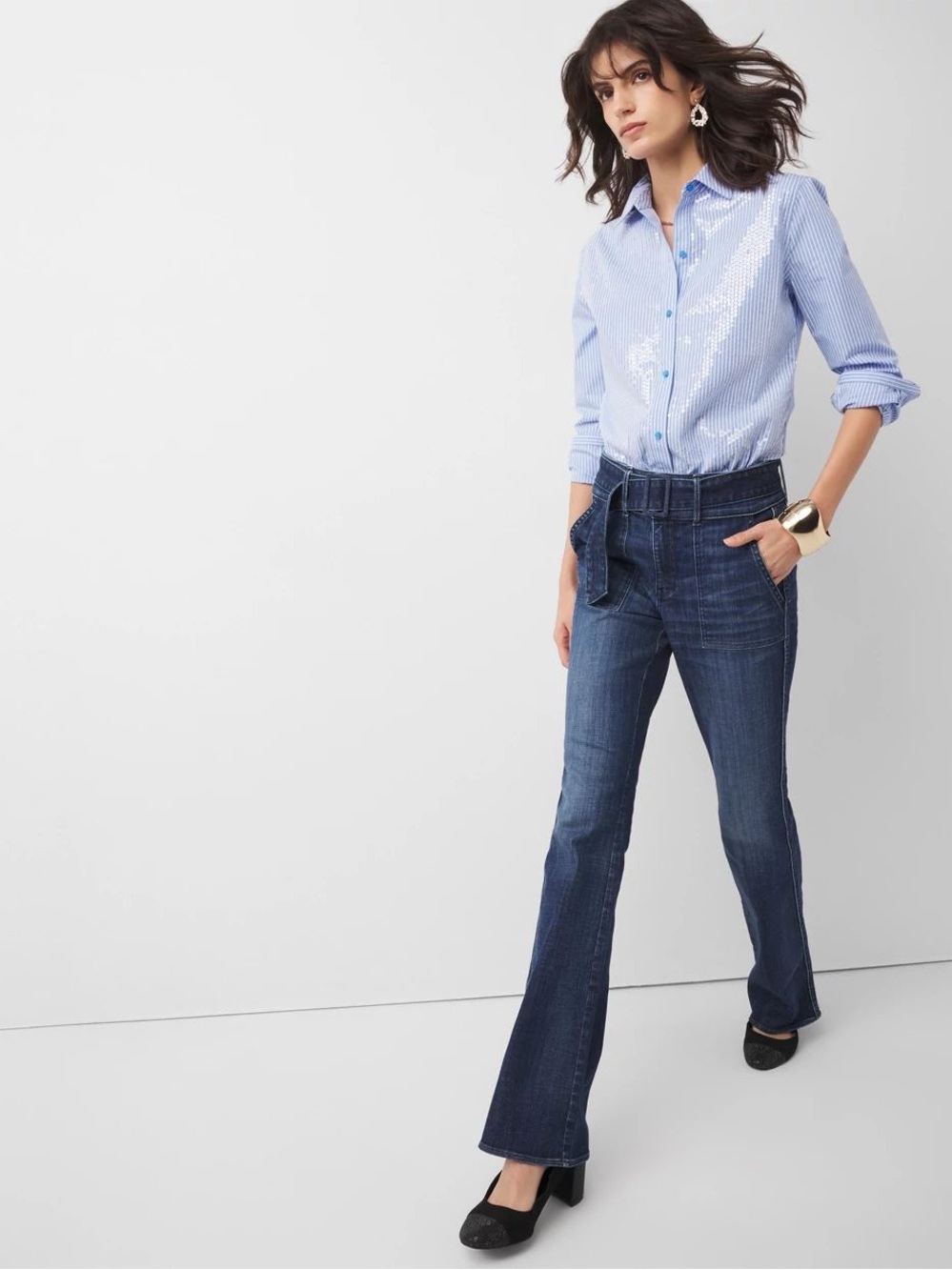 White House Black Market High-Rise Belted Skinny Flare Jeans Size 6P